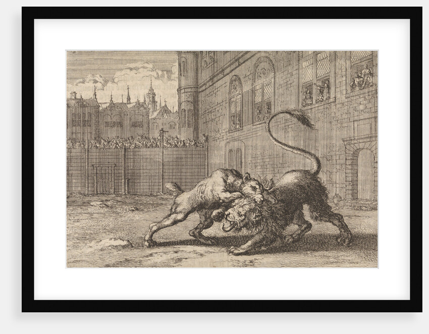 Battle in London between a dog and a lion by Pieter van der Aa I