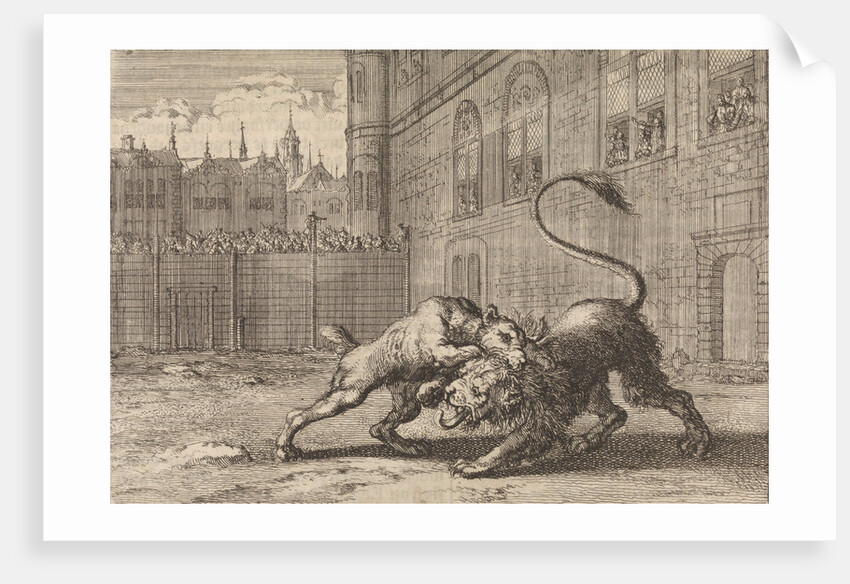 Battle in London between a dog and a lion by Pieter van der Aa I