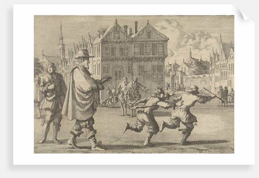 Boy offends the Mayor of Strasbourg by stealing the stick from his clerk by Pieter van der Aa I