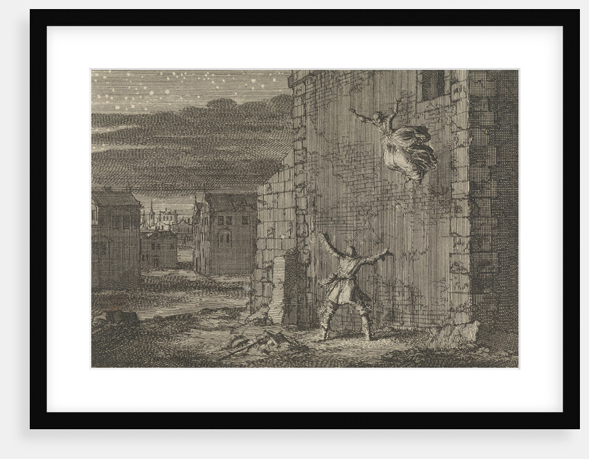 Countess of Aubigny escaped from her prison in London by jumping out of the window by Pieter van der Aa I