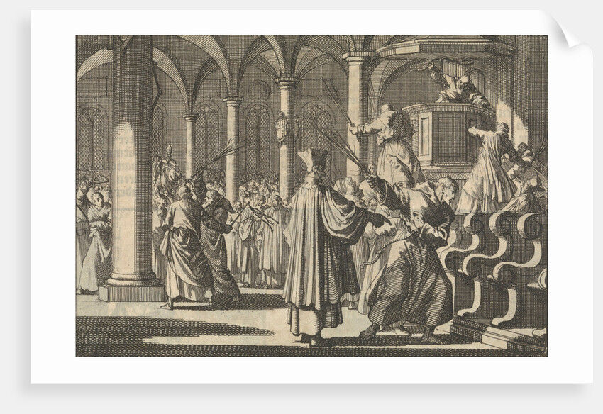 Margaret Church in La Rochelle, France, is Catholically re-consecrated by lashing the pulpit, pillars and benches with rods, 1628 by Pieter van der Aa I