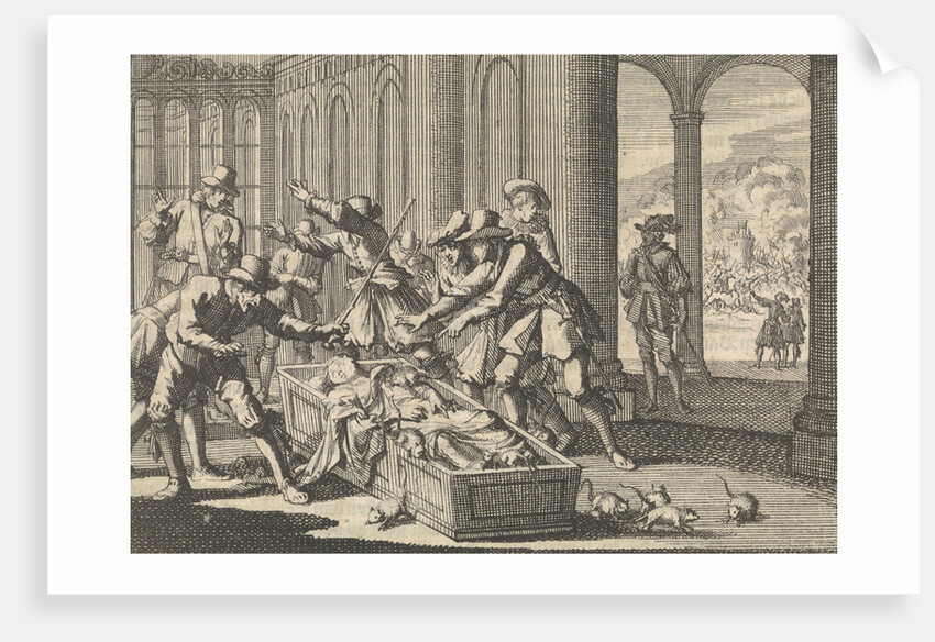 Servants of the Duke of Aumale attempt to shoo away the rats in his coffin by Pieter van der Aa I