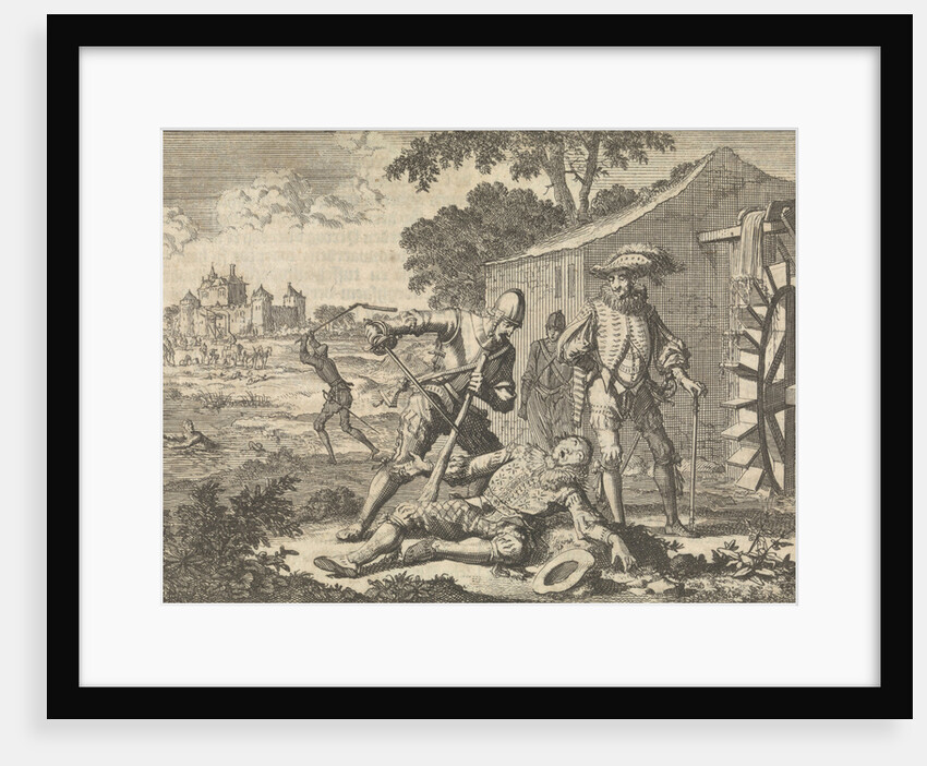 Count Wirich Philipp von Daun, Count Falkenstein, killed by Spaniards at a watermill by Pieter van der Aa I