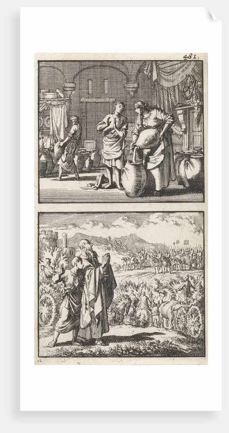 The widow of Zarephath fills the miraculous cruse of oil, Elisa's performance in the war against Syria by Andries van Damme