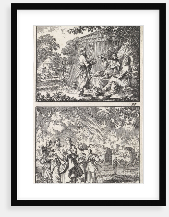 Abraham receives the three angels, Lot leaves Sodom by Andries van Damme