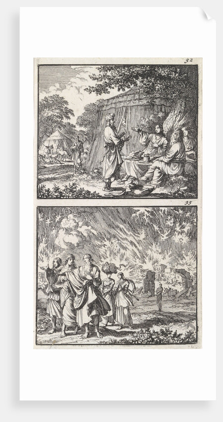 Abraham receives the three angels, Lot leaves Sodom by Andries van Damme