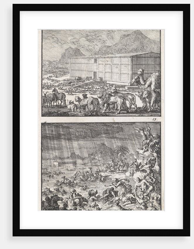 Noah loads all the animals in the Ark, The Flood by Jan Luyken