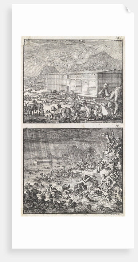 Noah loads all the animals in the Ark, The Flood by Jan Luyken