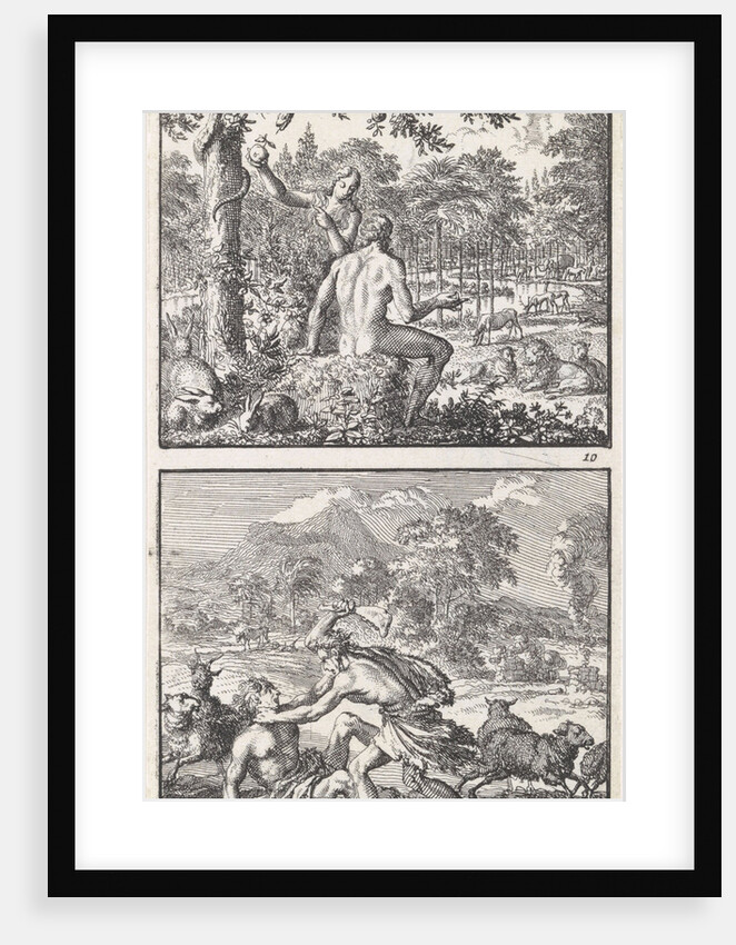 Adam and Eve in paradise, Abel beaten by Cain by Jan Luyken
