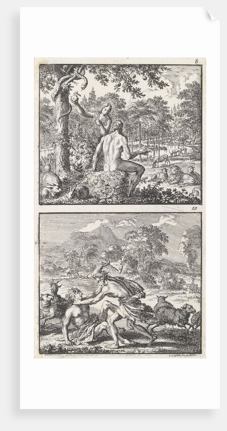 Adam and Eve in paradise, Abel beaten by Cain by Jan Luyken