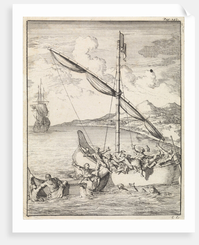 Fight at a Malaysian canoe in the Bay of Siam, Thailand by Abraham de Hondt