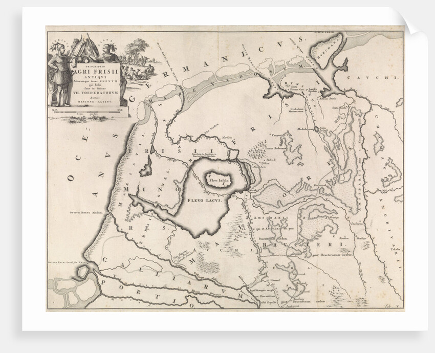 Historical map of Netherlands with the areas of the Batavians and Frisians V by Henricus Wetstein