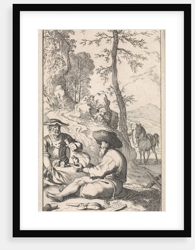 Don Quixote drinks wine with a hermit in a forest by Pieter Mortier