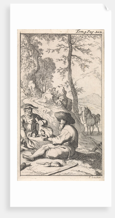 Don Quixote drinks wine with a hermit in a forest by Pieter Mortier