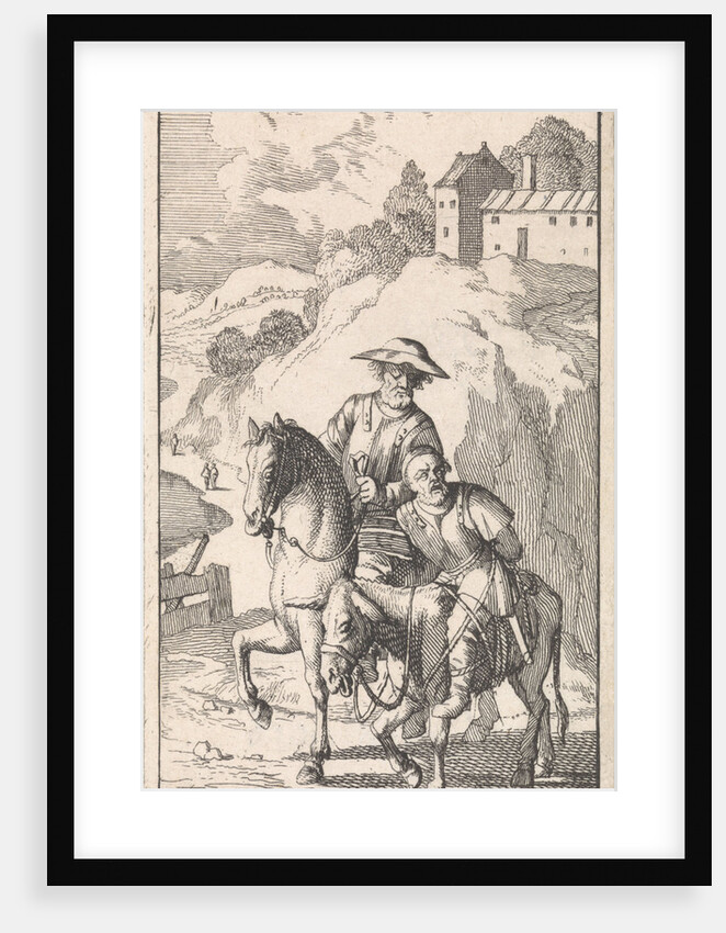 Sancho is tied up by his master on a donkey by Pieter Mortier