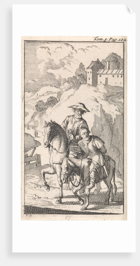 Sancho is tied up by his master on a donkey by Pieter Mortier