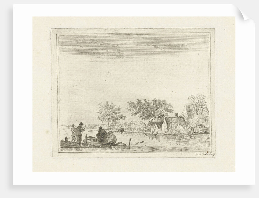River view with rowing boat at Rijnsaterwoude by Daniël Nicolaas Chimaer van Oudendorp