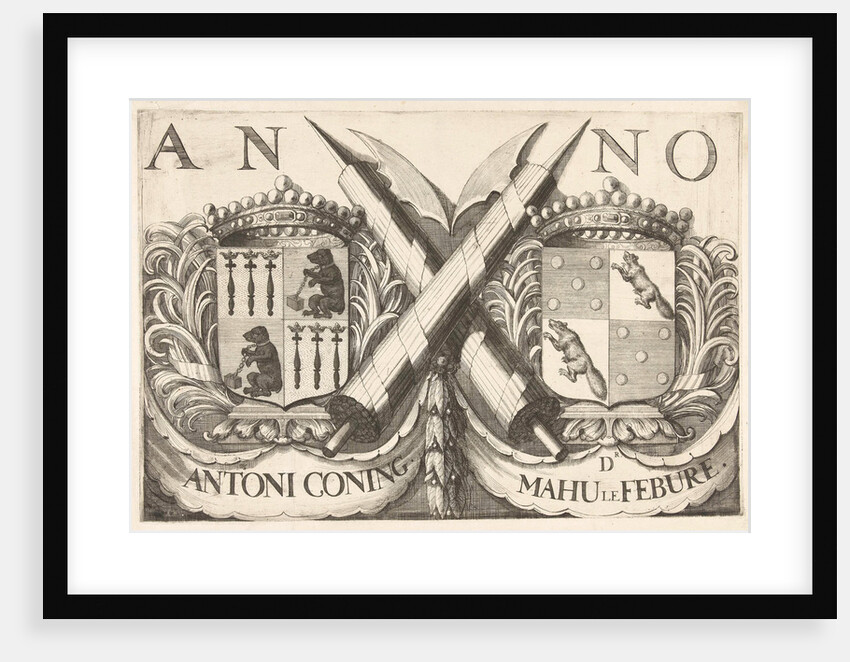 Coat of arms of Antoni Coning and Mahu le Febure by Romeyn de Hooghe