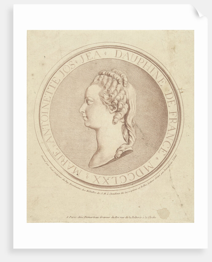 Portrait of Marie Antoinette, Dauphine of France, in bas-relief on the medallion by Gilles Demarteau