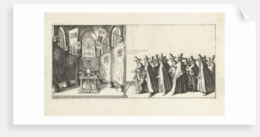 The tomb in the church and the head of the funeral procession, 1623 by Hendrick Hondius I