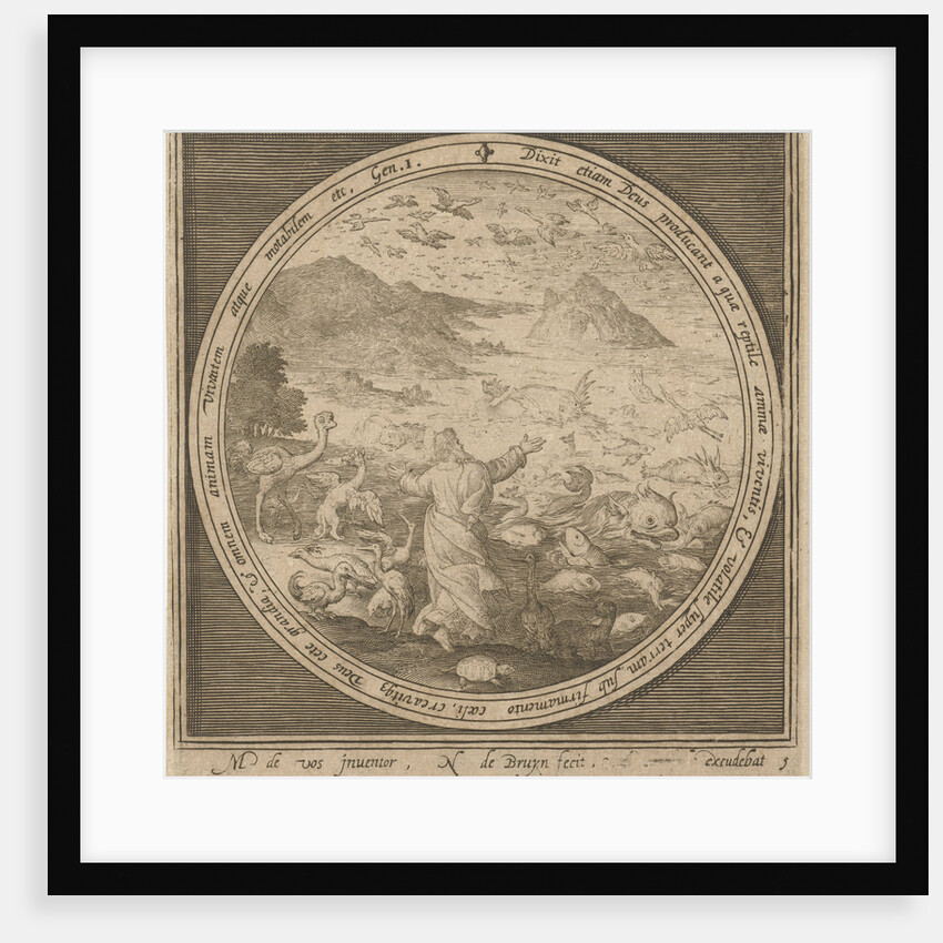 Fifth day of creation, God creates fish and birds by Nicolaes de Bruyn