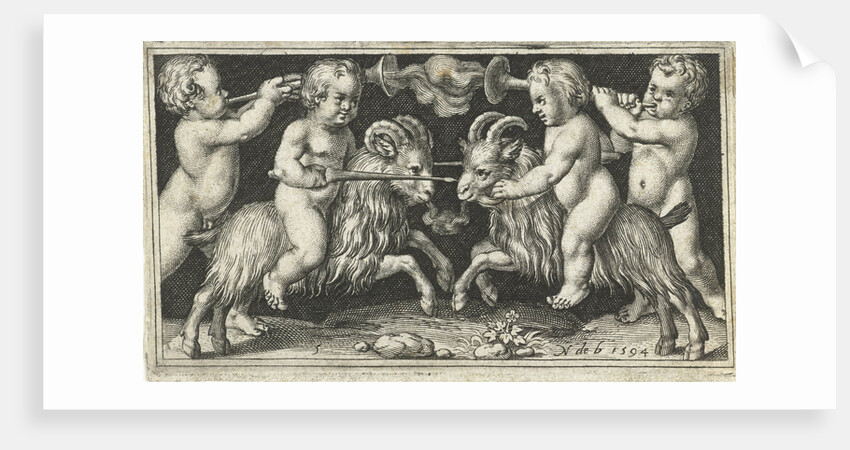 Two reclining angels lean on a skull by Nicolaes de Bruyn