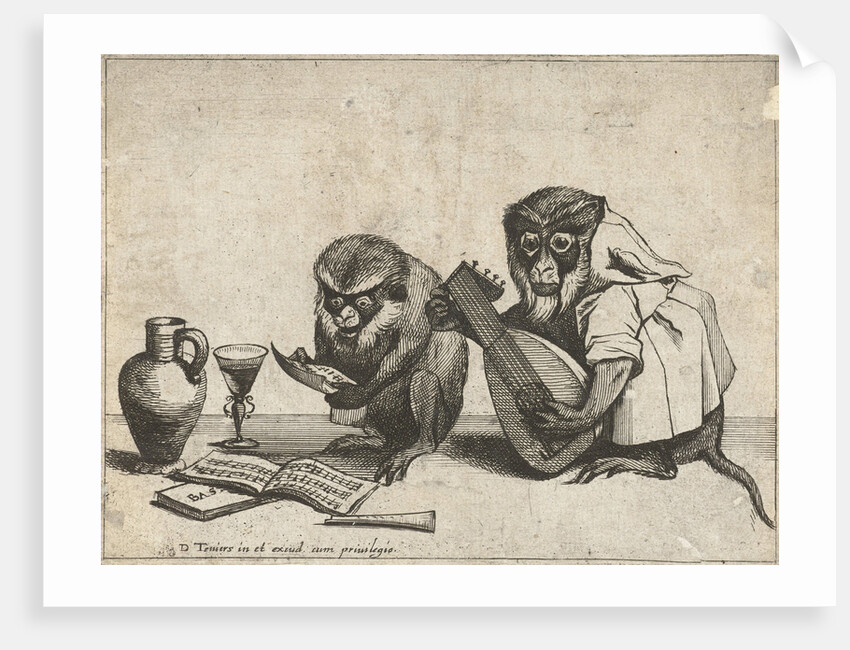 Two monkeys making music by Anonymous