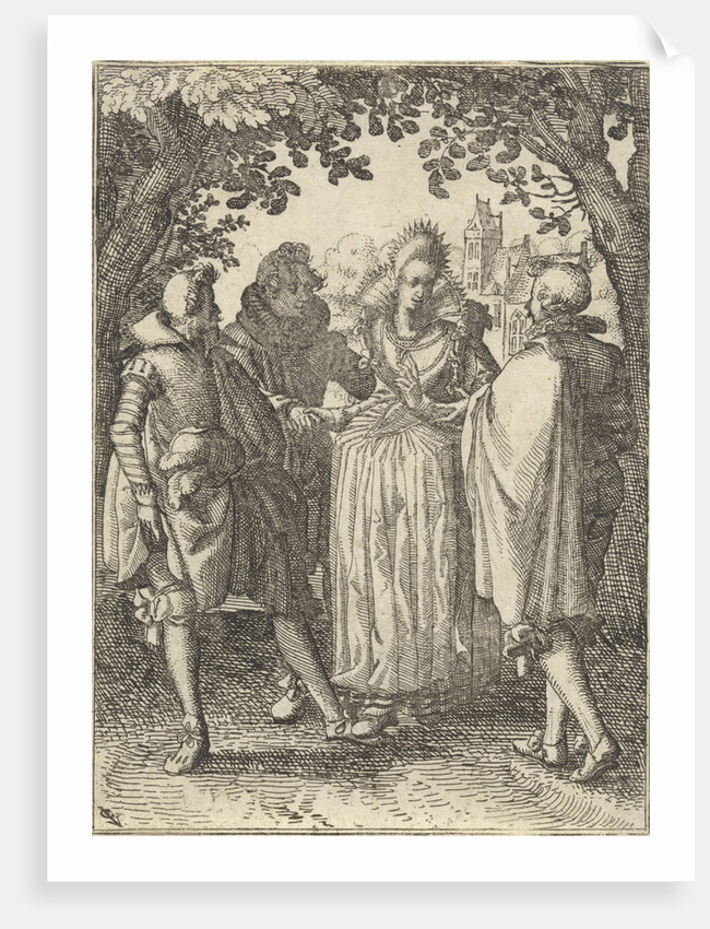 Woman and three men by Claes Jansz. Visscher II