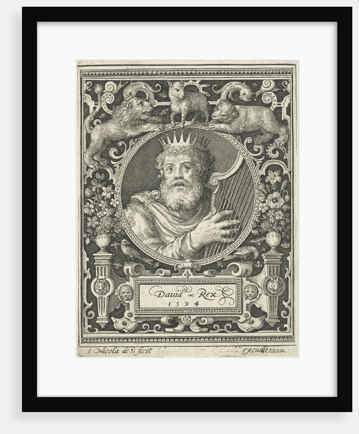 Portrait of King David in medallion inside rectangular frame with ornaments by Anonymous