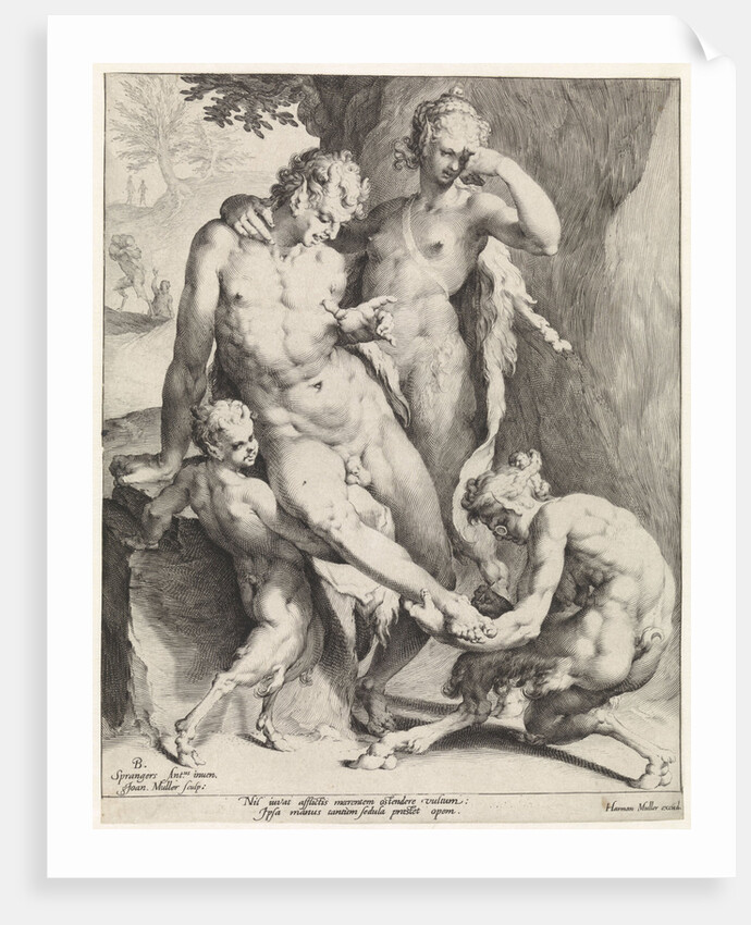 Oreaden removing a thorn from the foot of a satyr by Harmen Jansz Muller