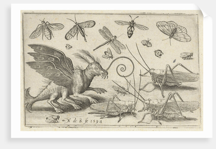 Locusts and fantasy creature with wings by Nicolaes de Bruyn