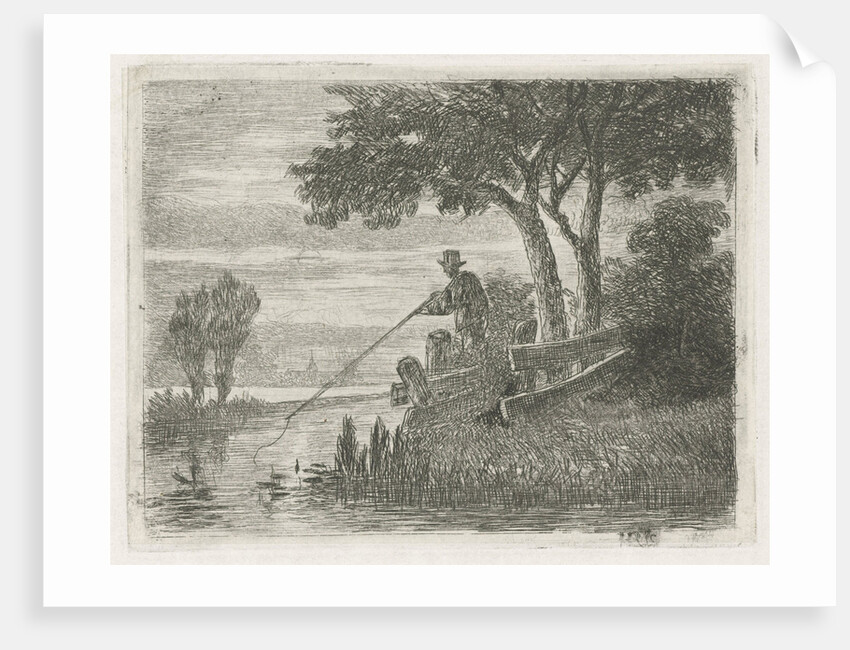 Fishing on the banks of a river by Hermanus Jan Hendrik van Rijkelijkhuysen