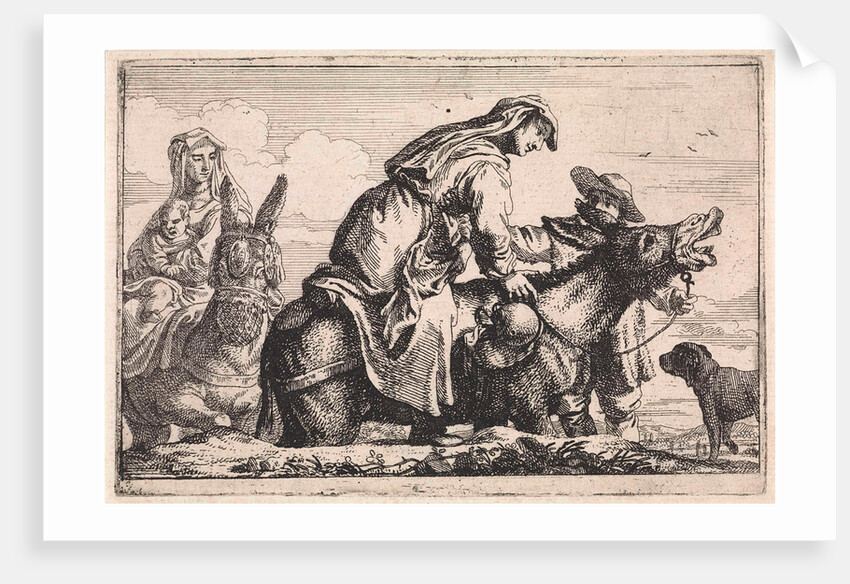 Woman gets on a donkey by Jan Baptist de Wael