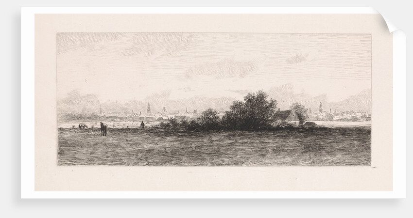 Cityscape with meadows in the foreground by Elias Stark