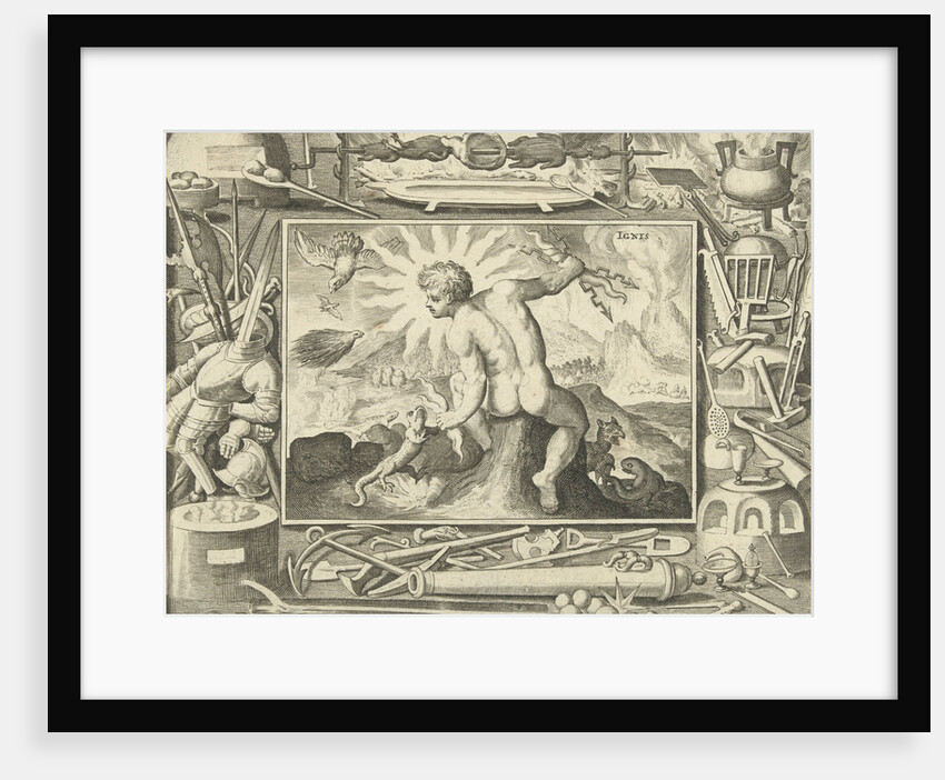 The element of fire as a young man with lightning by Nicolaes de Bruyn