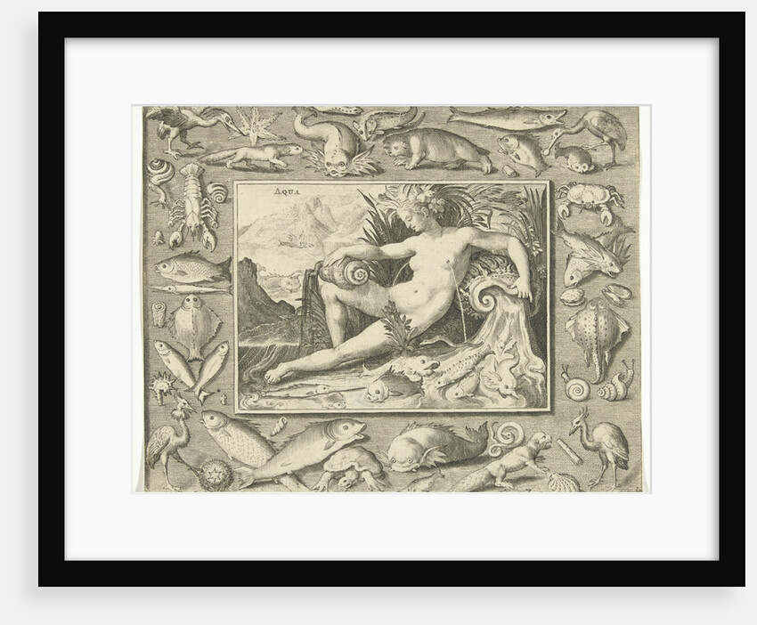 The element water personified by a women at a well containing fishes by Maerten de Vos