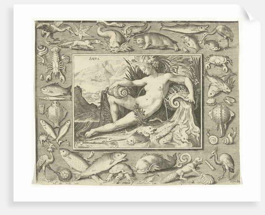 The element water personified by a women at a well containing fishes by Maerten de Vos