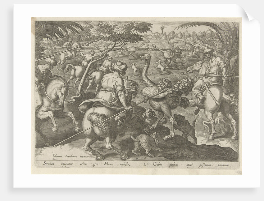Hunting ostriches by Philips Galle