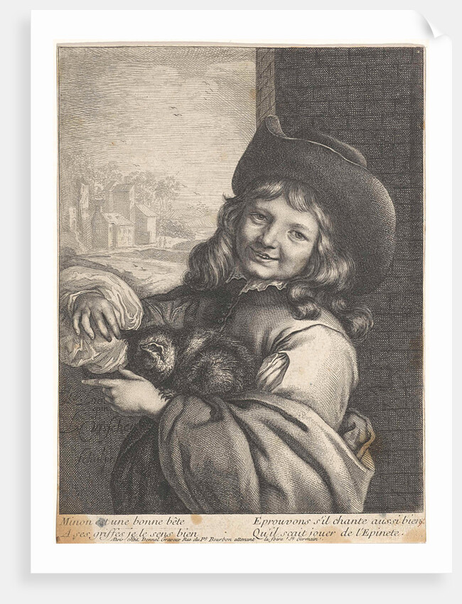 Smiling boy with cat, Lambert Visscher by Antoine François Dennel
