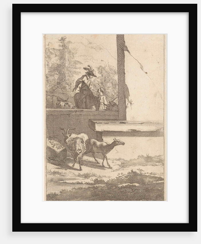 Goats and one rider at a wall by Nicolaes Pietersz. Berchem