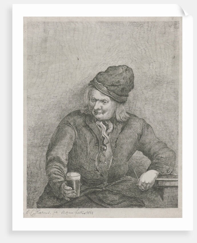 Old man with glass and pipe in hand by Eberhard Cornelis Rahms