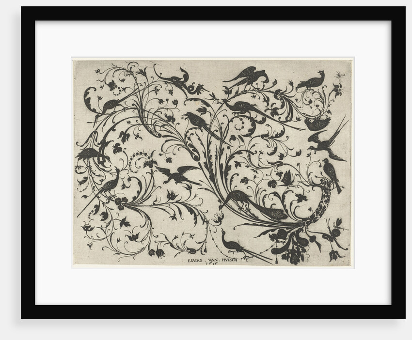 Decoration with flowers and birds by Anonymous