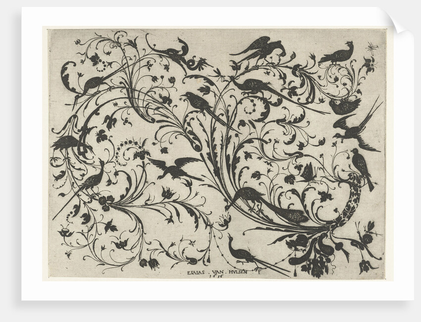 Decoration with flowers and birds by Anonymous