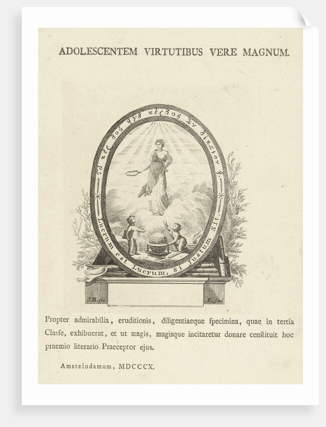 Vignette with woman with laurel wreath by Hermanus Fock