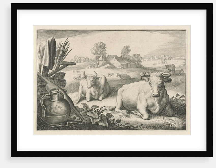 Meadow with two reclining cows by Nicolaes Visscher I