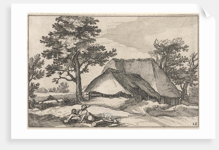 Farm and shepherd with his dog by Boëtius Adamsz. Bolswert