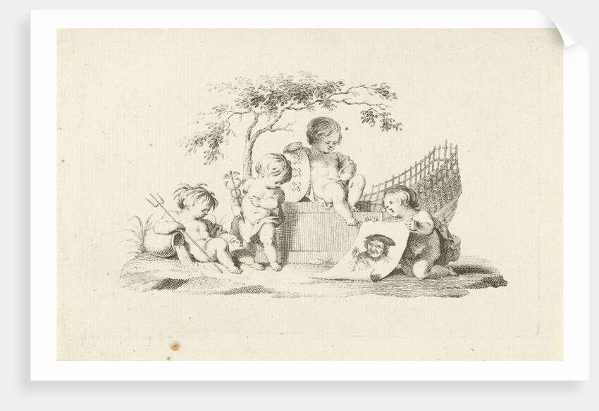 Four putti with a portrait of Adam Silo by Jacob van der Schley