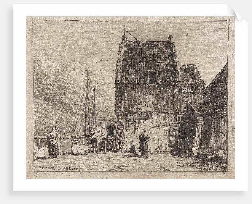 House on the waterfront in Nijmegen by Jan Weissenbruch