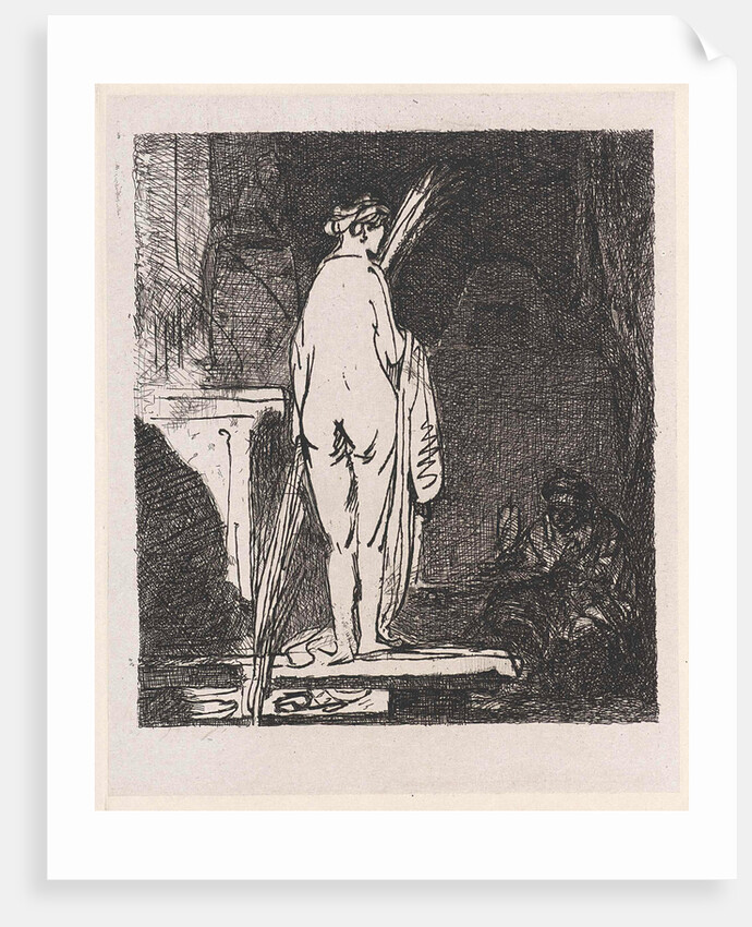 Artist draws a nude model by Rembrandt Harmensz. van Rijn