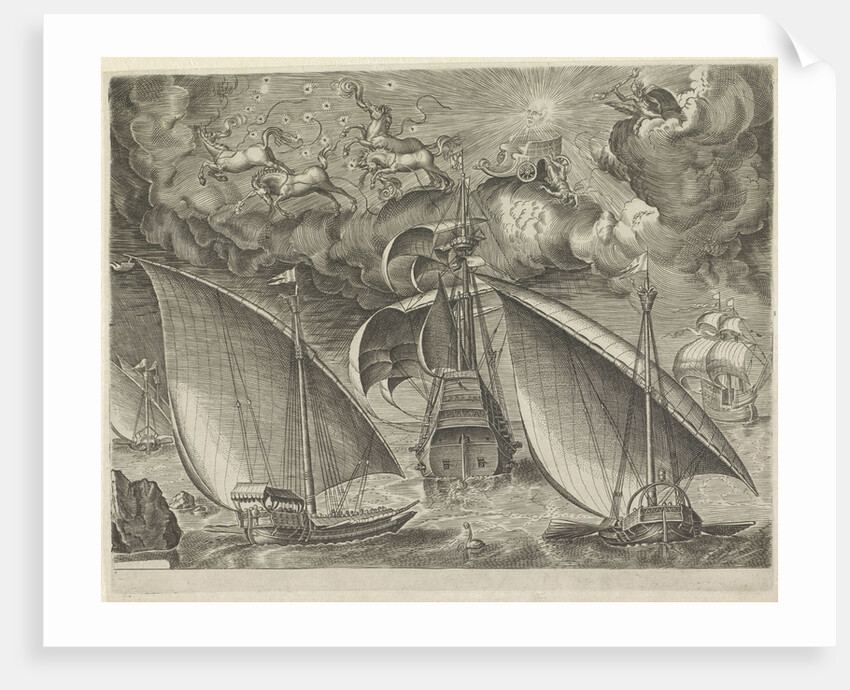 Two galleys behind a three-master, airborne fall of Phaeton by Pieter Brueghel I